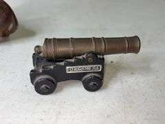 Brass & Cast Mini Cannon Replica and Broken Cast Iron Mule Coin Bank