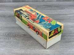 Friction Fire Truck W/Siren Empty Box, Made In China, MF 718; Matchbox #40 Hay Trailer Empty Box; Tomica ME 1155 Empty Box, 1/74