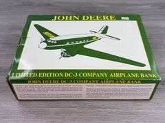 John Deere DC-3 Airplane Empty Box-SpecCast; Model A 40th Anniversary Empty Box, 1/16; JD Model A & 630LP, MH 44 & Case 500 Empty Boxes-1/43, Ertl; JD Cotton Picker Empty Box-1/80