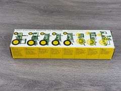 Empty Boxes-John Deere RC, 6410 W/Loader & 1923 D-1/16; Trailfire Snowmobile-1/10, Truck Bank-1/25; Gearbox Gas Pump; Miniature Toy Tractors-1/64