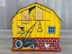 Marx Toys Tin Barn W/Working Door, 10 1/2”Wx8 1/4”Dx7 3/4”H