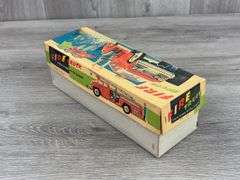 Friction Fire Truck W/Siren Empty Box, Made In China, MF 718; Matchbox #40 Hay Trailer Empty Box; Tomica ME 1155 Empty Box, 1/74