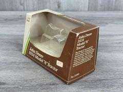 John Deere DC-3 Airplane Empty Box-SpecCast; Model A 40th Anniversary Empty Box, 1/16; JD Model A & 630LP, MH 44 & Case 500 Empty Boxes-1/43, Ertl; JD Cotton Picker Empty Box-1/80