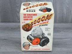 Marx Toys Battery Powered Motor Sound Unit, 8”H, Original Box-Torn End Flaps, Clean Battery Compartment, Mounting Hardware Included