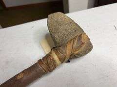 Stone Head Axe With Wooden Shaft 18in Long