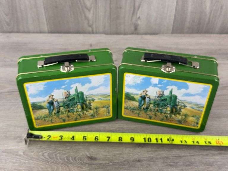 2 John Deere Metal Lunch Pails, 7 3/4” Wide