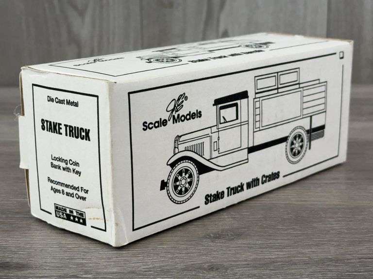 1995 Going To Farm Progress Stake Truck Bank W/Crates, 7 3/4” Long, Box & Toy Signed By Joseph L. Ertl, Scale Models, Serial #169