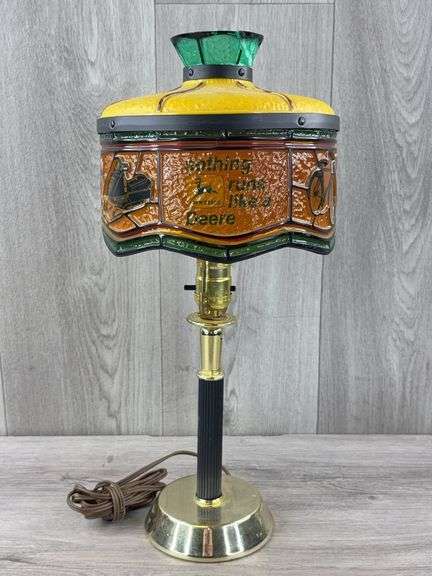 John Deere Table Lamp, 18”H, Shade Is Cracked