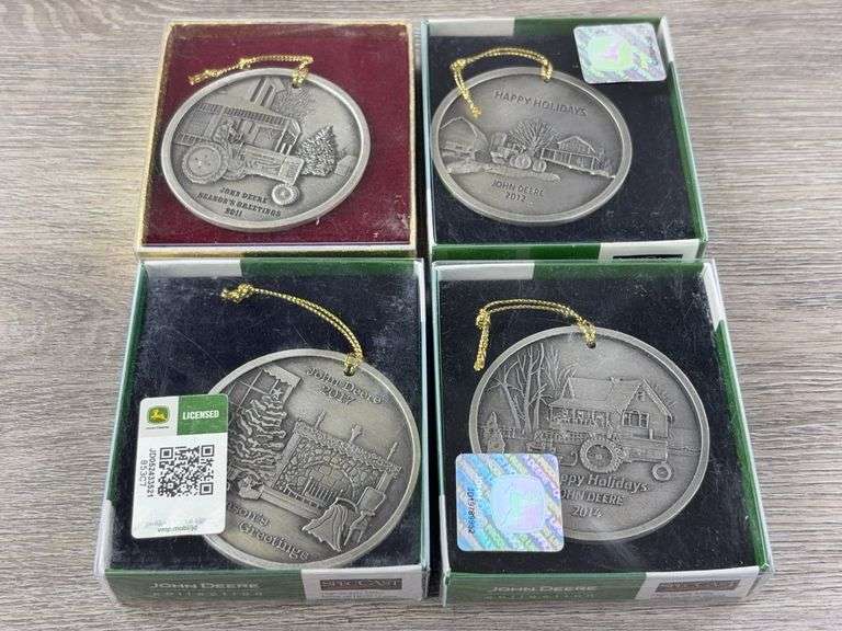 4 John Deere 2011, 2012, 2014 & 2017 Christmas Ornaments