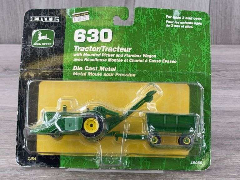 John Deere 630 NF W/Mounted Picker & Flarebox Wagon, 1/64, Ertl