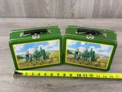 2 John Deere Metal Lunch Pails, 7 3/4” Wide