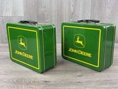 2 John Deere Metal Lunch Pails, 7 3/4” Wide