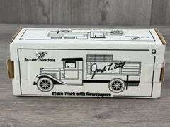 1995 Going To Farm Progress Stake Truck Bank W/Crates, 7 3/4” Long, Box & Toy Signed By Joseph L. Ertl, Scale Models, Serial #169