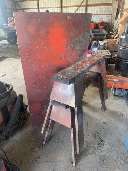 Industrial Style Wooden Workshop Sawhorses and Plywood Board