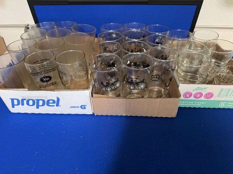 Assorted Glassware Collection Including Vintage Carriage Tumblers