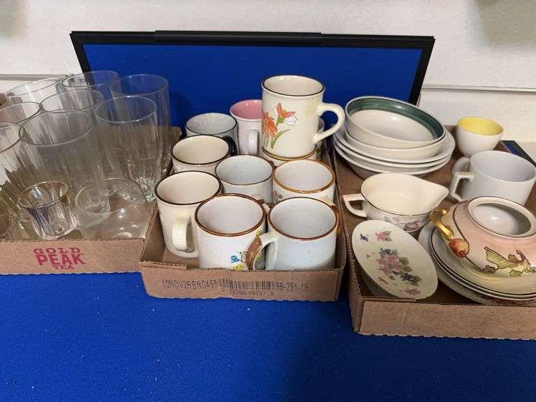Assorted Ceramic Mugs Cut Glass Tumblers Lusterware Bowl Collection
