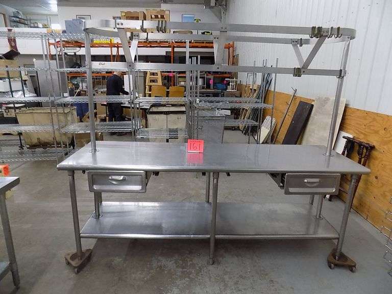 Ss Table With Rack System SS Worktop Table W/SS Mounted Pot Rack & Rack Clips - US Power Bid