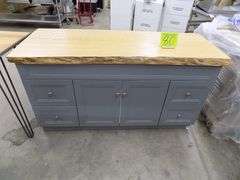 60" Vanity In Grey With Custom Oak 62" Top