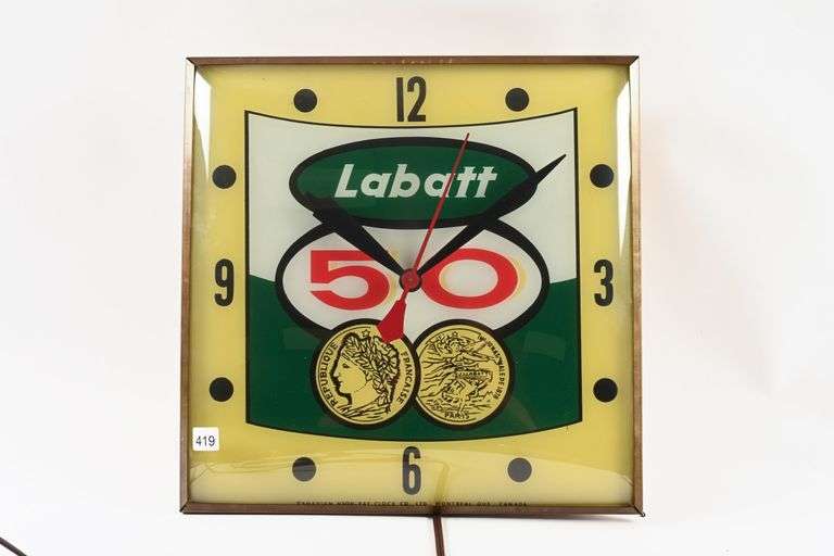 LABATT 50 LIGHTED ADVERTISING CLOCK - Shackelton Auctions Inc.