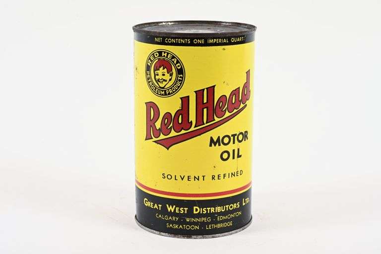 RED HEAD SOLVENT REFINED MOTOR OIL IMPERIAL QUART CAN