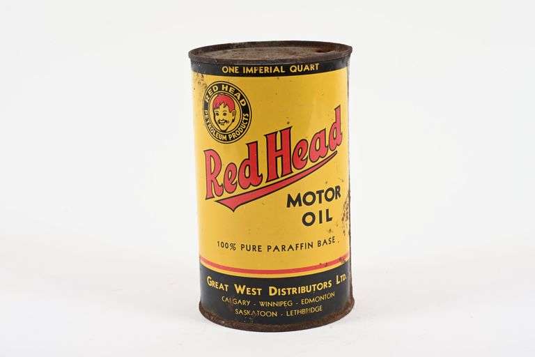 RED HEAD PURE PARAFFIN BASE MOTOR OIL IMPERIAL QUART CAN
