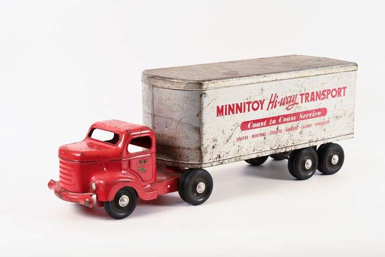 MINNITOYS PRESSED STEEL HI-WAY TRANSPORT TRUCK AND TRAILER