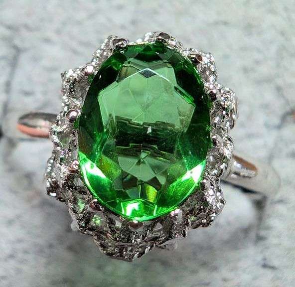 Silpada Sterling Silver 'Zircon Token' Ring With Dark Green Cubic Zirconia - Hammered Band - View #2
