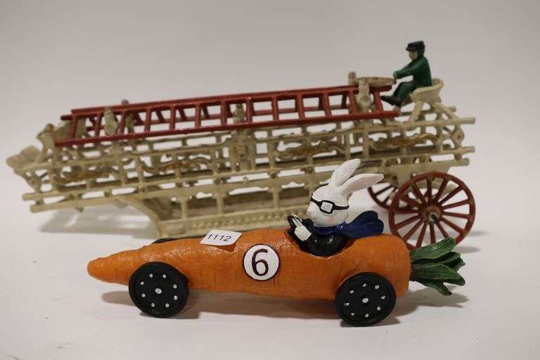 CAST FIRE WAGON AND RESIN RABBIT WITH CARROT RACE CAR - Shackelton ...