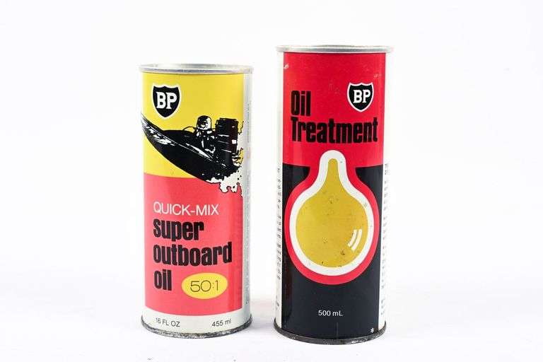 BP OIL TREATMENT 500 ML CAN AND BP SUPER OUTBOARD OIL 16 OZ CAN - BOTH ...