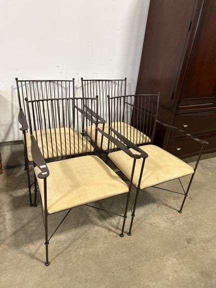 FOUR UPHOLSTERED METAL CHAIRS - CHAIRS GO WITH TABLE IN LOT #92