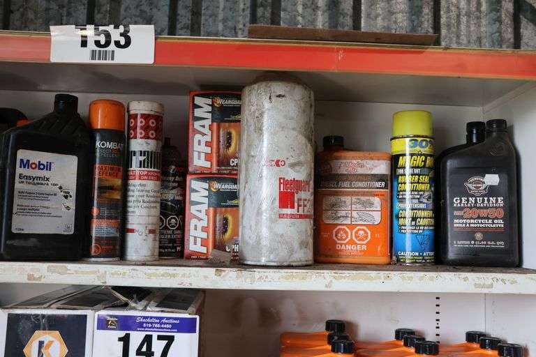 ASSORTED OILS, LUBRICANTS, FUEL CONDITIONER, MOTORCYCLE OIL, BEARING GREASE ETC.