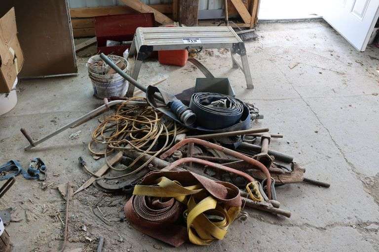HOSE, FOLDING BENCH, HAND TOOLS ETC.