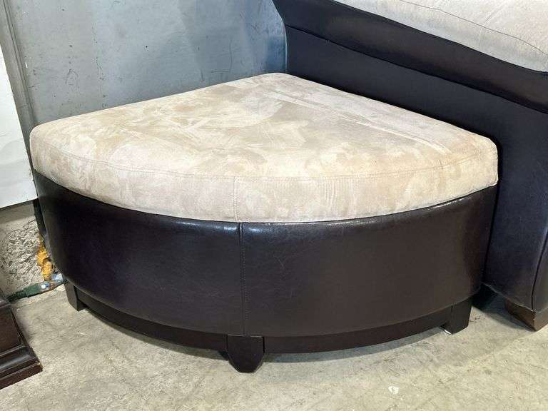 UPHOLSTERED SOFA CHAIR AND TWO OTTOMANS
