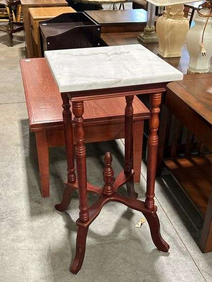 MARBLE TOP PLANT TABLE - 14"X14"X29"