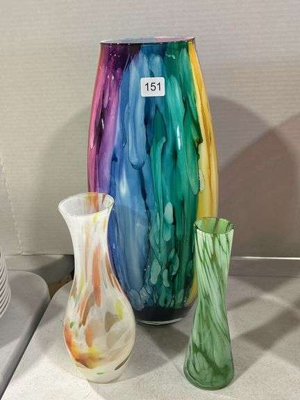 3 ART GLASS VASES