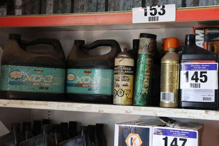 ASSORTED OILS, LUBRICANTS, FUEL CONDITIONER, MOTORCYCLE OIL, BEARING GREASE ETC.