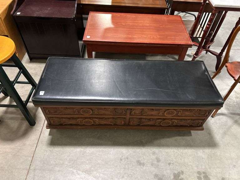 UPHOLSTERED CHEST ON WHEELS - 48"X17"X16"