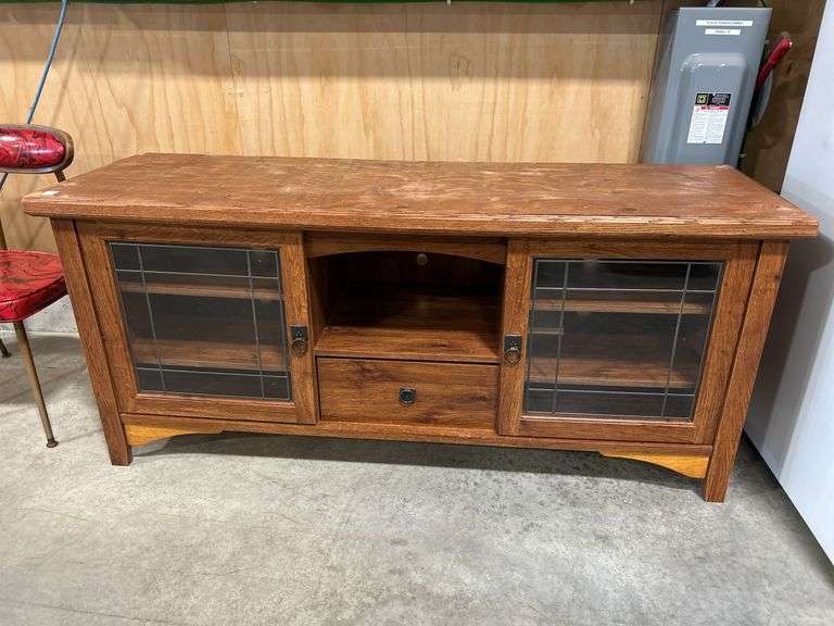 TELEVISION STAND WITH GLASS DOORS - 64"X20"X29"