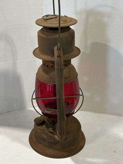 BEACON LANTERN WITH RED GLASS GLOBE