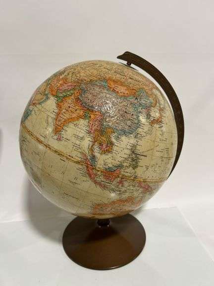 WORLD GLOBE, RESIN HORSE WITH PLOW & DESK LAMP