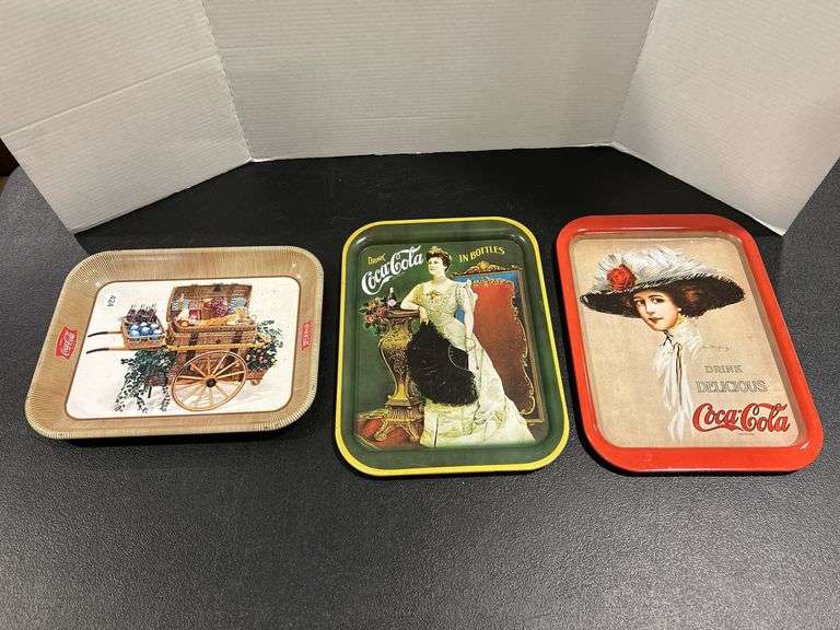 3 COCA COLA METAL SERVING TRAYS