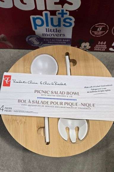 BOX OF EPICURE POT, NEW SALAD BOWL WITH UTENSILS, FOOD STORAGE CONTAINERS, FRY PAN, CAN OPENER ETC
