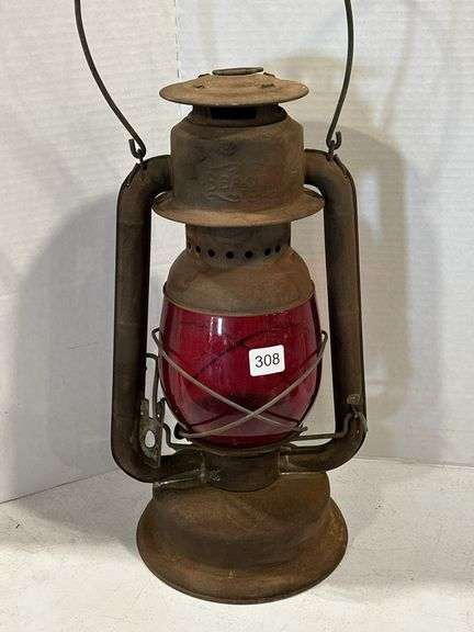 BEACON LANTERN WITH RED GLASS GLOBE