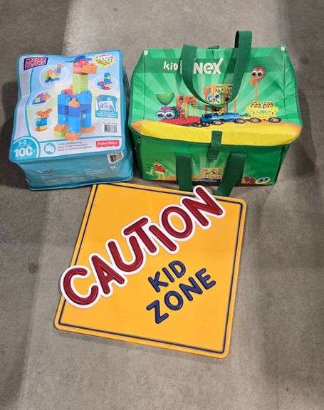 KNEX, DUPLO AND CAUTION KIDS ZONE PLASTIC SIGN