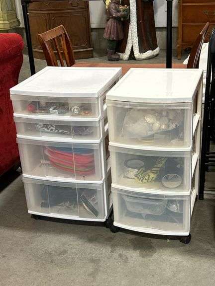 TWO ROLLING DRAWER CARTS WITH CONTENTS