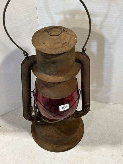 BEACON LANTERN WITH RED GLASS GLOBE