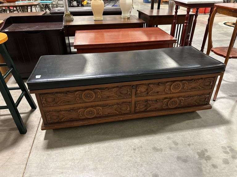 UPHOLSTERED CHEST ON WHEELS - 48"X17"X16"