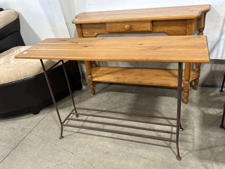 WOOD AND METAL HALL TABLE - 44"X14"X28"