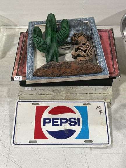 GROUP OF PICTURE FRAMES, WALL DECOR & PEPSI BOOSTER PLATE