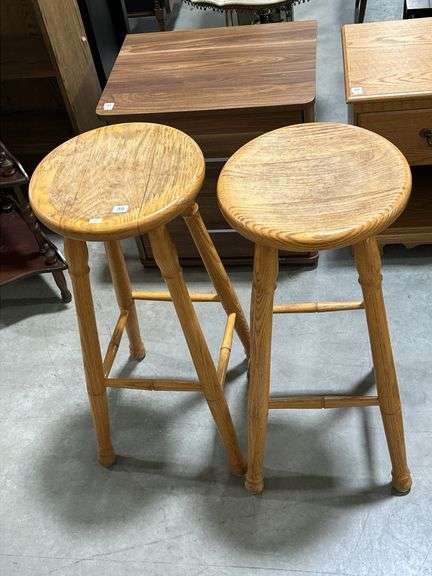 TWO OAK STOOLS - 30"